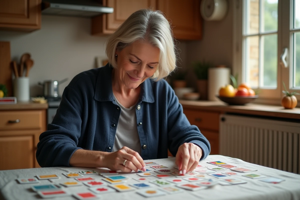 Femme triant des vignettes Intermarché sur une table de cuisine pour maximiser ses économies en 2026